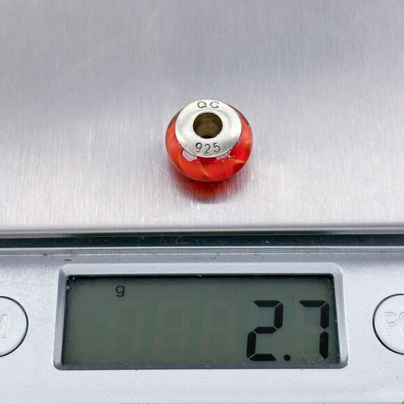 Vintage Sterling Silver 925 Red Glass Charm Bead - Picture 6 of 6